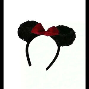 Disney Minnie Mouse Ears Black Red Sequin Sparkly Bow Headband Adult